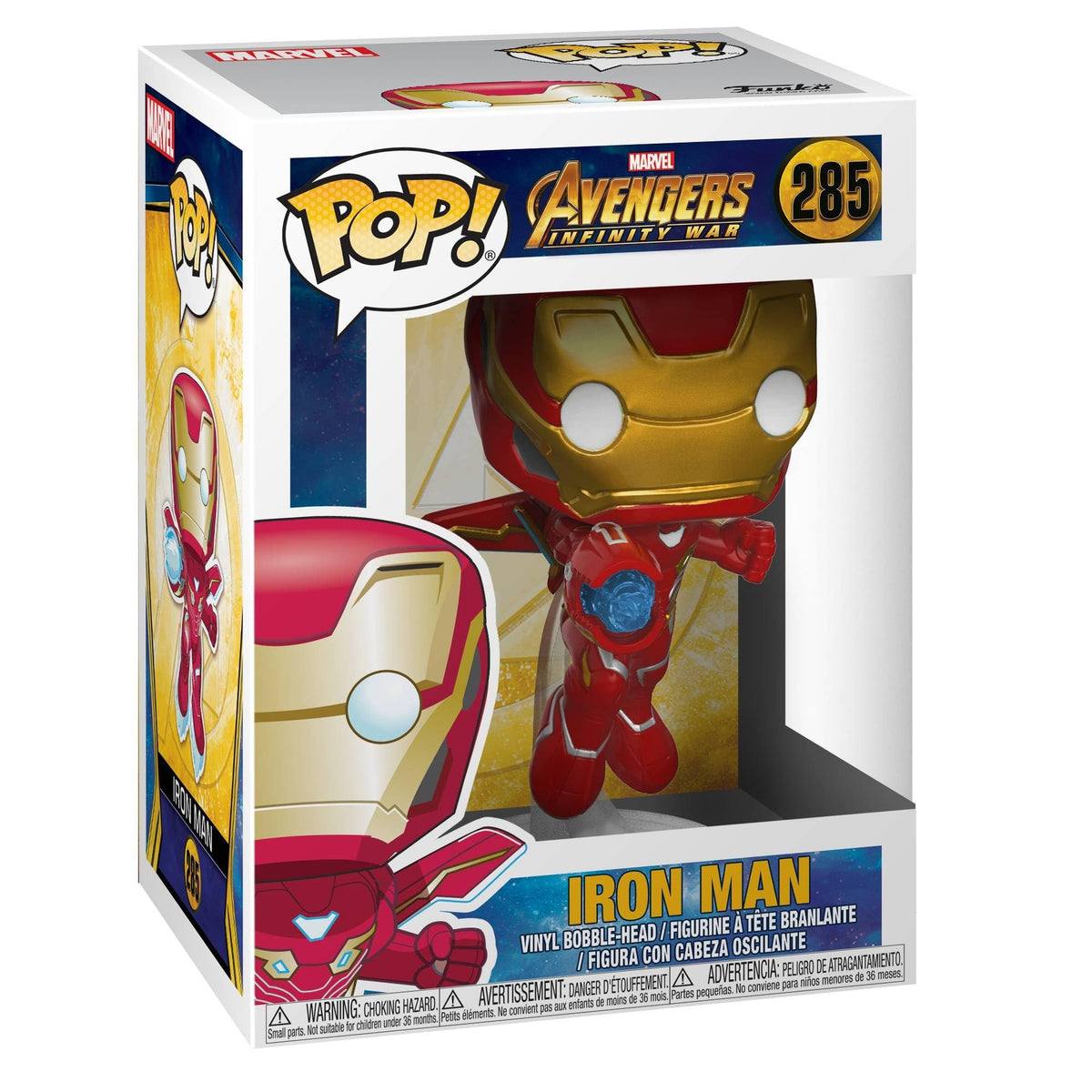 Funko Iron Man pop vinyl in window box for easy display and gifting.