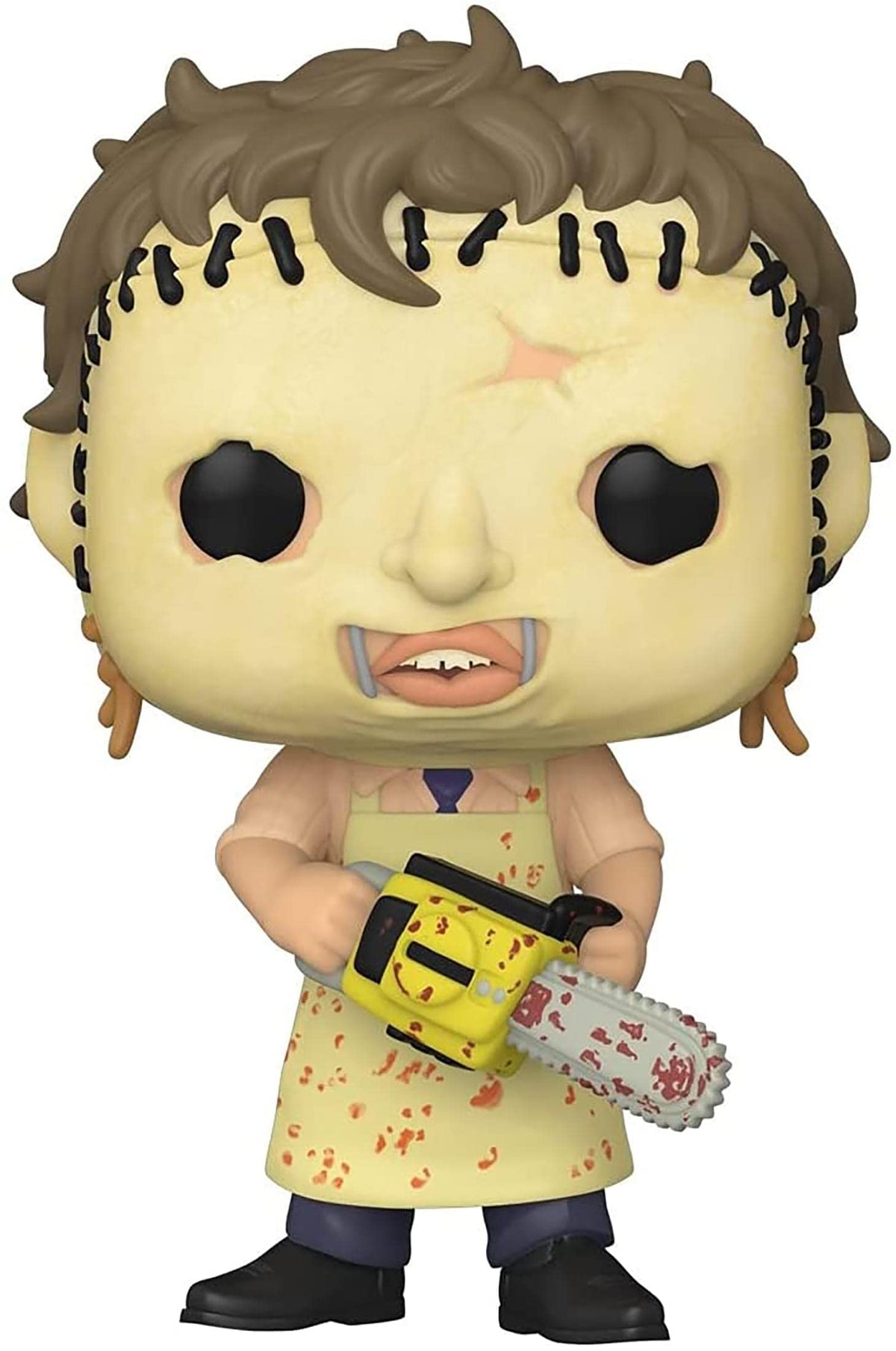Funko Leatherface Pop! front view, ideal for shelf display.
