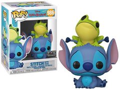 Funko Stitch with Frog Pop figure perched on Stitch's head, ideal for display