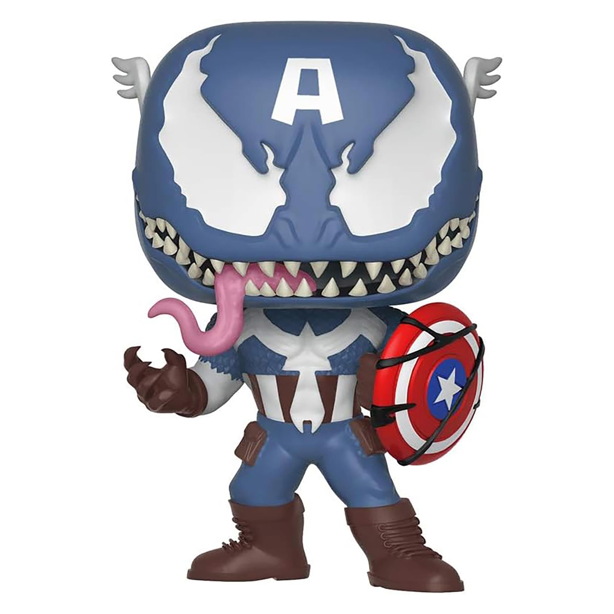 Funko Marvel Venom Captain America figure side view ideal for display shelves.