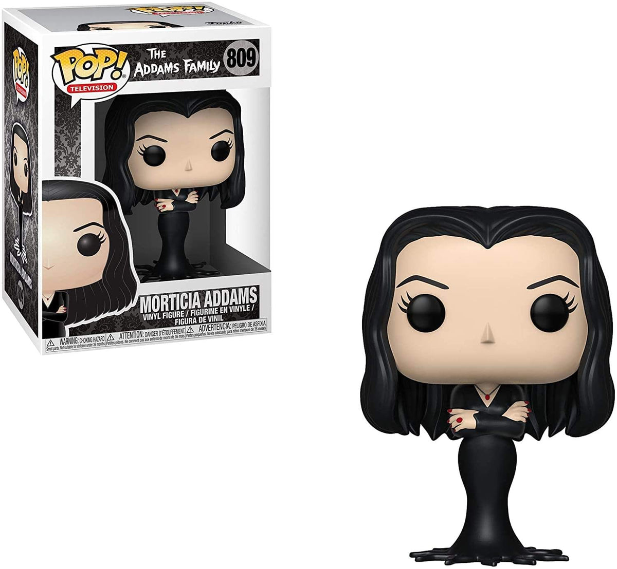Funko Morticia Addams multicolor figure front view for shelf display and collection.