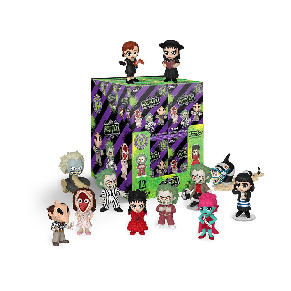 Funko Mystery Minis Beetlejuice striped suit figure for display and fan gifting.