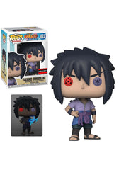 Funko Naruto Sasuke Uchiha Rinnegan figure on display shelf for collectors.
