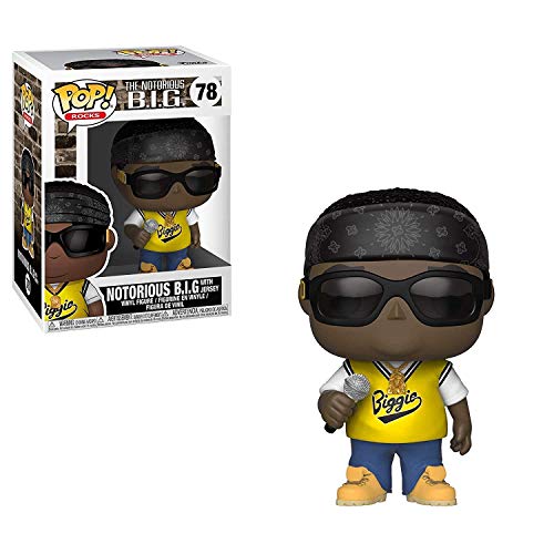Funko Notorious B.I.G. jersey pop figure on display, ideal for desk or shelf.