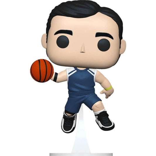Funko POP! The Office Michael Scott Basketball Special Edition on a workspace shelf.