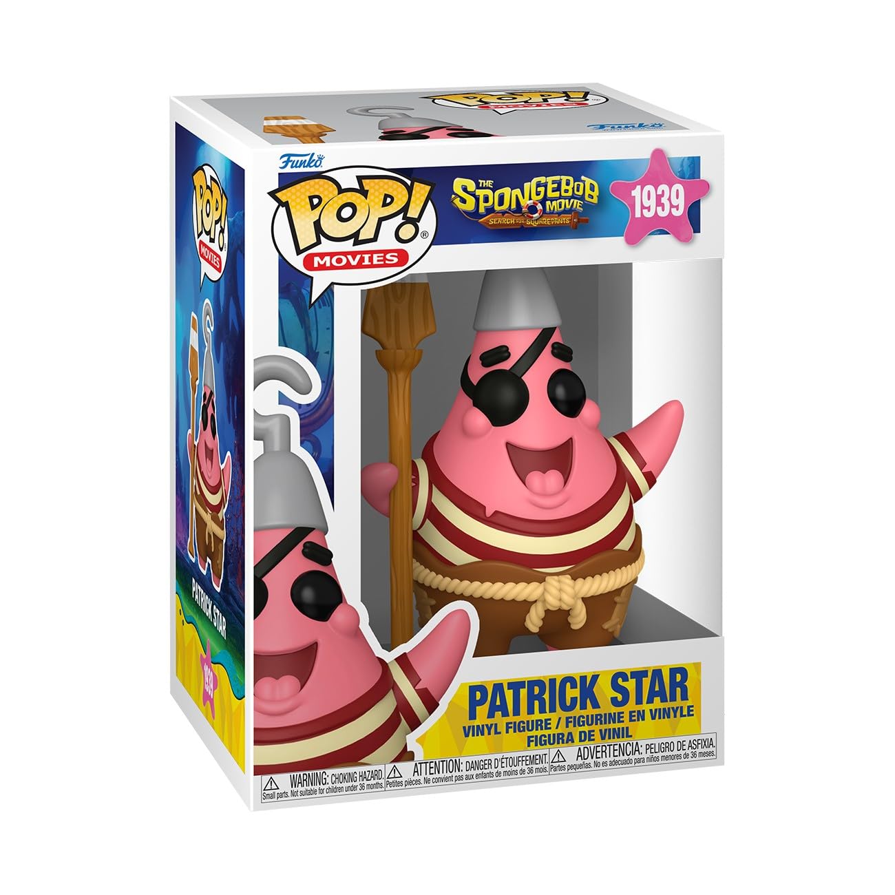 Funko Patrick Star figure from The SpongeBob Movie on display, ideal for collectible shelves.