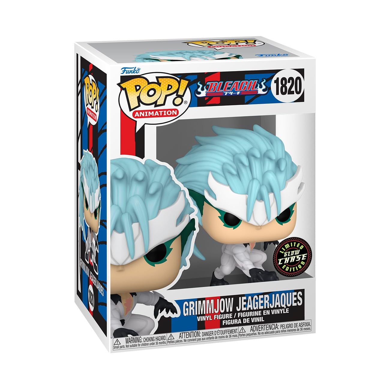 Funko Pop Bleach Grimmjow Jaegerjaquez glow-chase, glow-in-the-dark variant highlighted at night