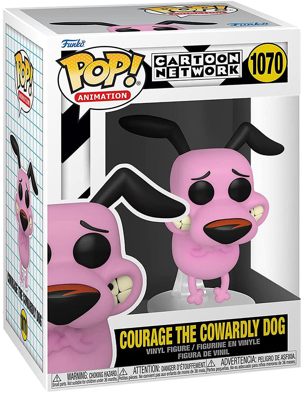 Funko Pop! Courage from Courage the Cowardly Dog figure side view ideal for collection display and gifting.