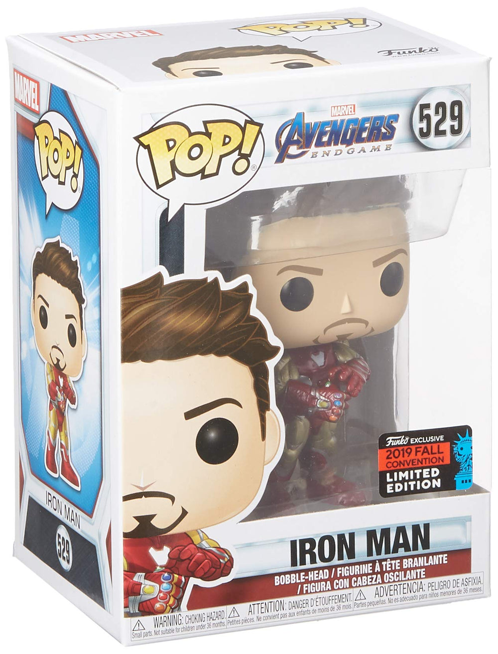 Funko Pop Avengers Endgame fall convention exclusive box for display.