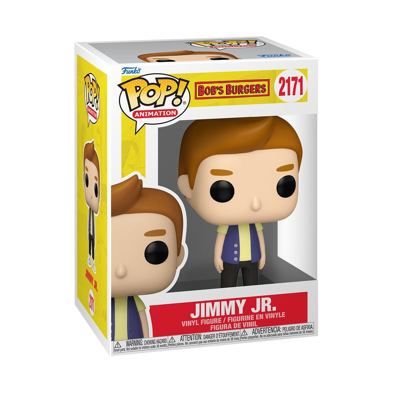 Funko Pop Jimmy Jr. figure ready for desk display and Bob's Burgers collection.