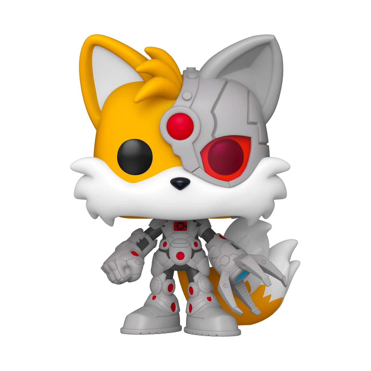 Close-up of Funko Pop! DC x Sonic Tails as Cyborg head detail for shelf display.