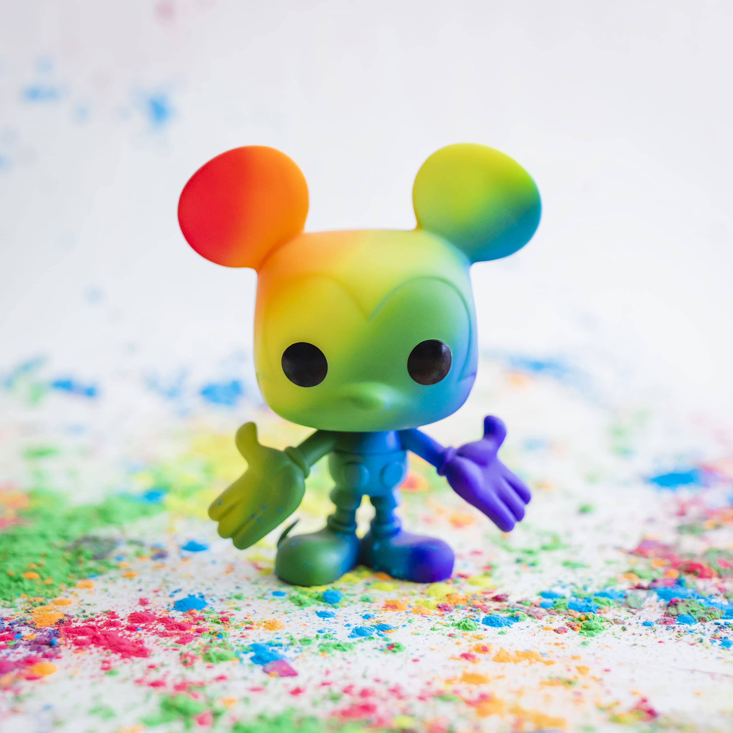 Funko Pop Disney Pride Mickey Rainbow side view for shelf display