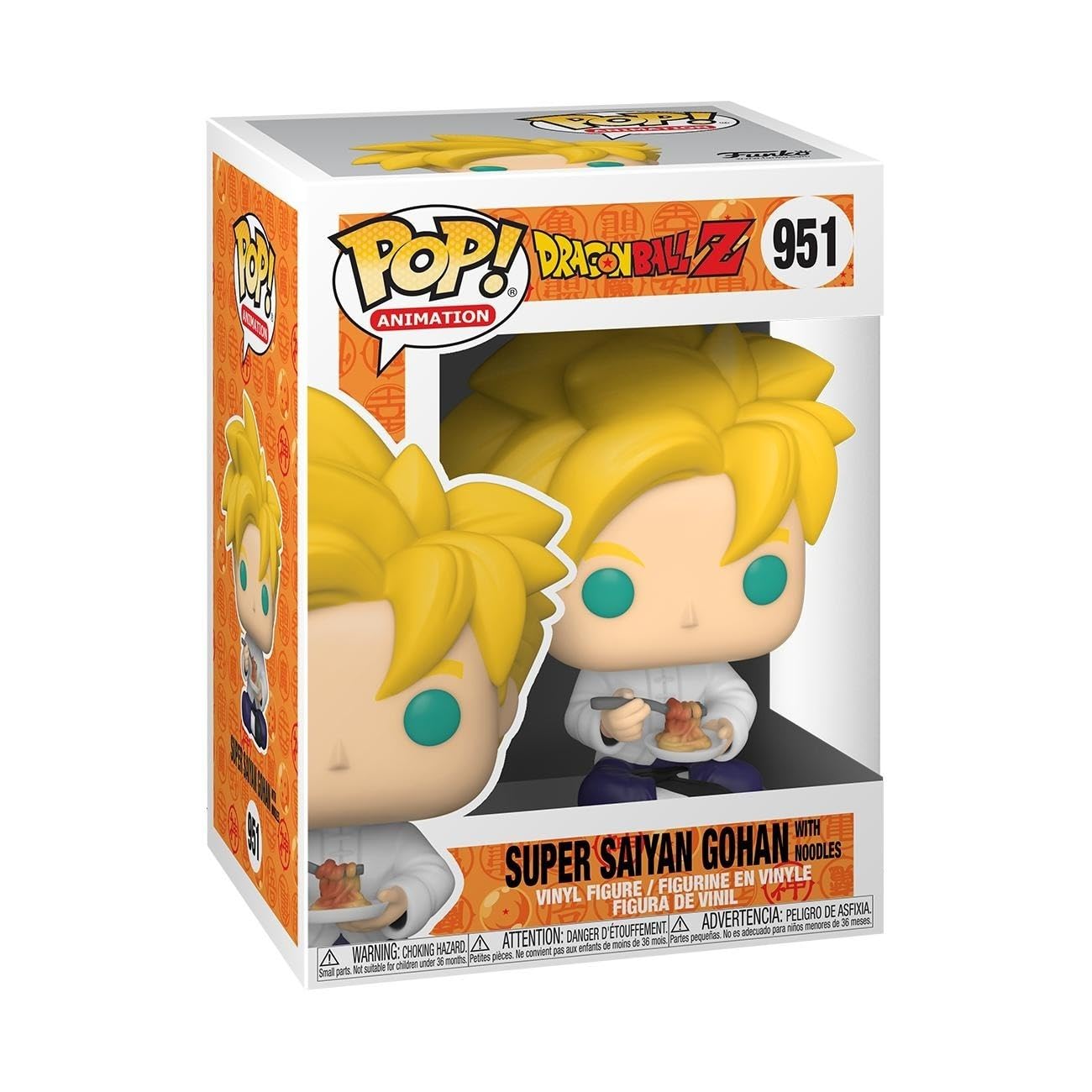 Funko Pop Dragon Ball Z SS Gohan with Noodles front view, ideal for shelf display.