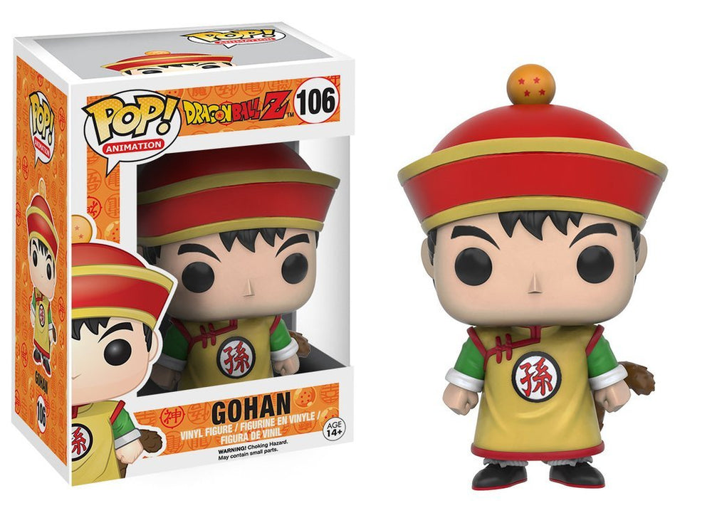 Funko Pop Dragon Ball Z Gohan figure on display, ideal for desk decor and collectors.