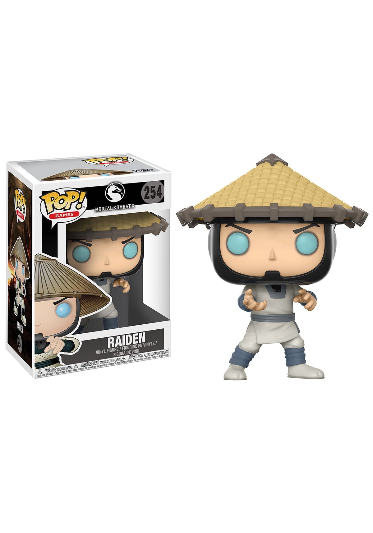 Funko Pop Games Mortal Combat Raiden figure front view for display and collection