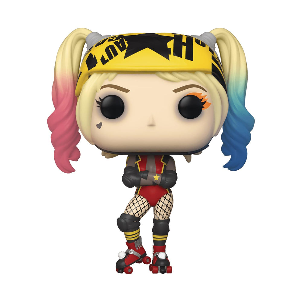 Funko Pop! Heroes Harley Quinn roller derby figure ready for display on a shelf.
