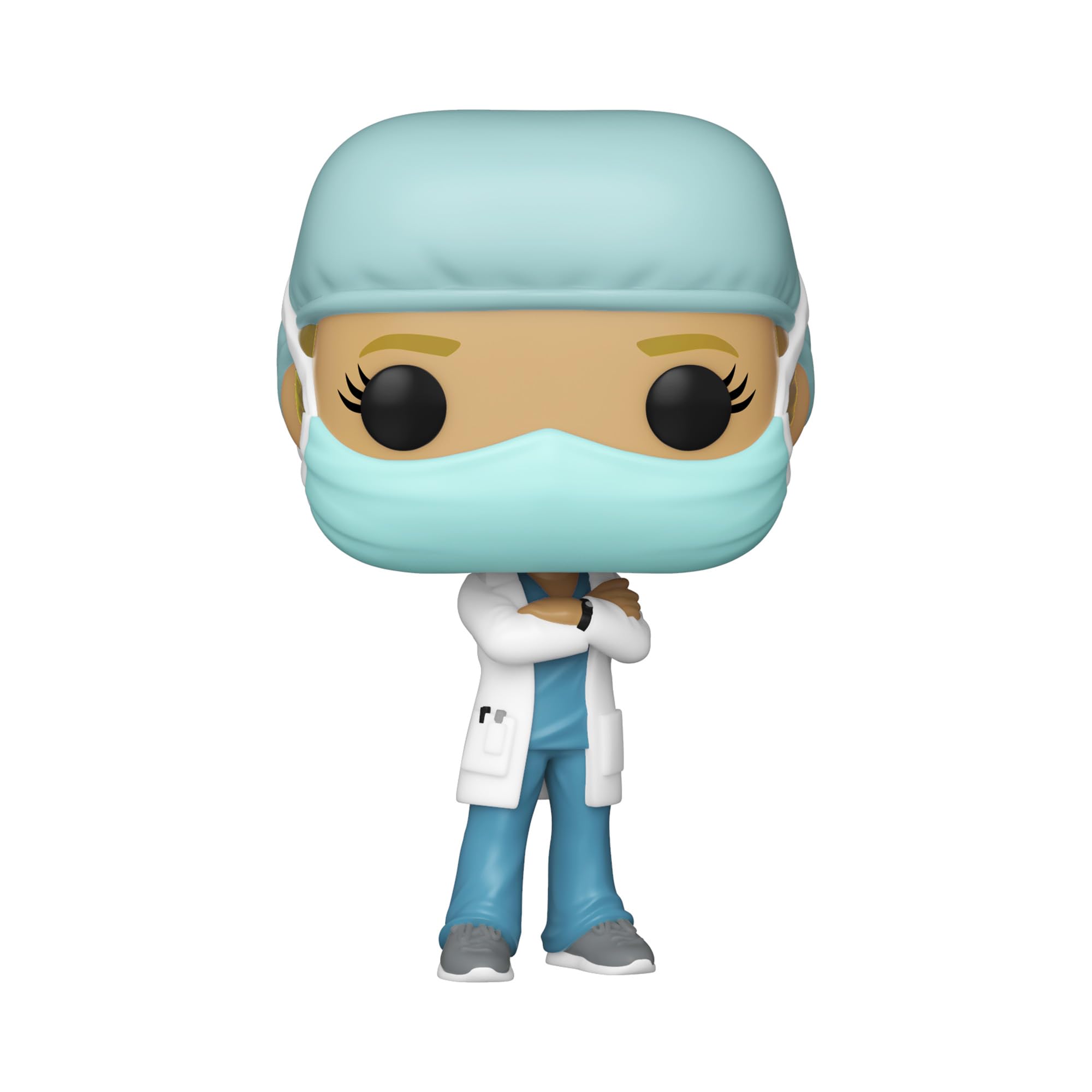 Window box display of Funko Pop! Heroes Front Line Worker figure.
