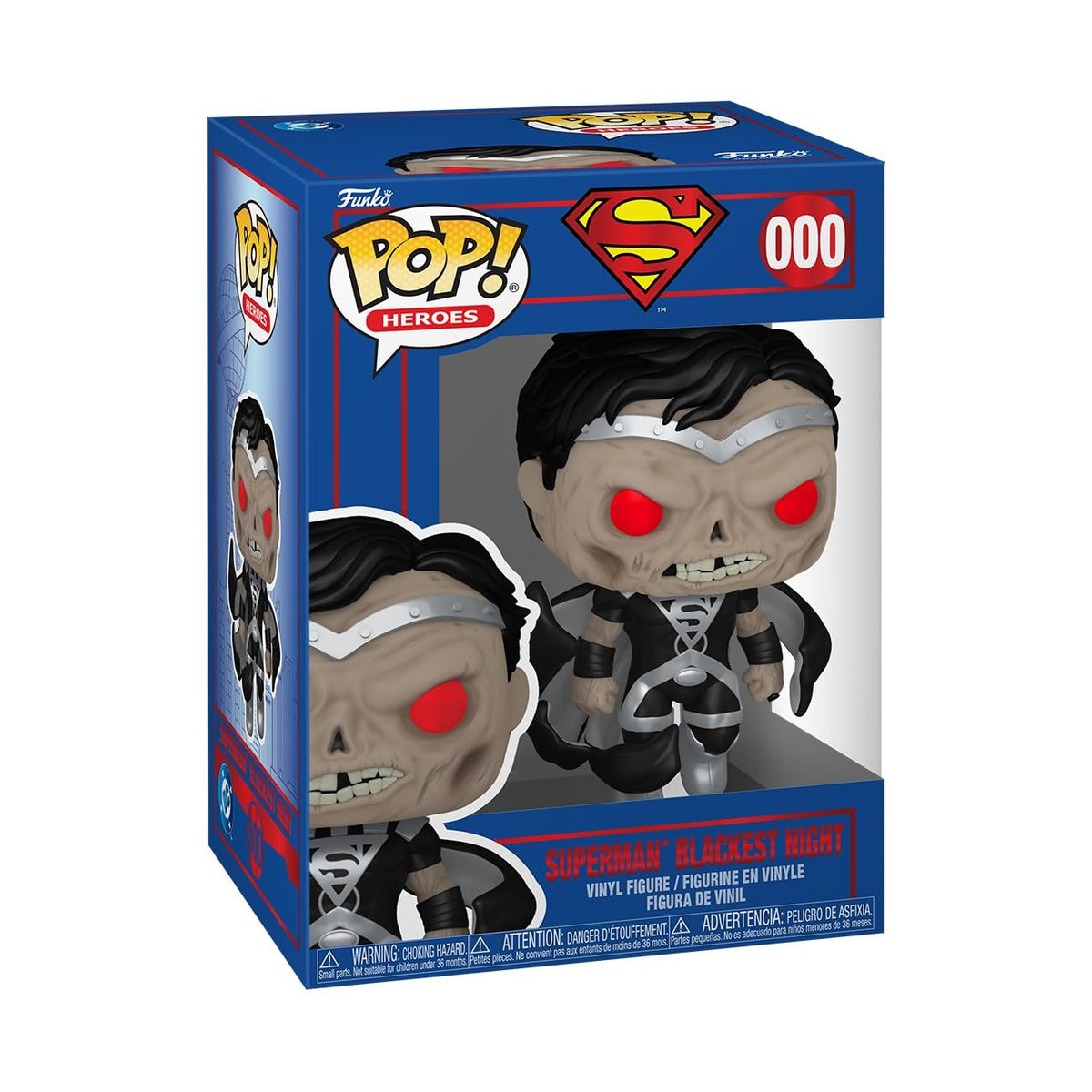 Funko Pop! Heroes Superman Blackest Night figure in shield pose for DC Comics fans collection