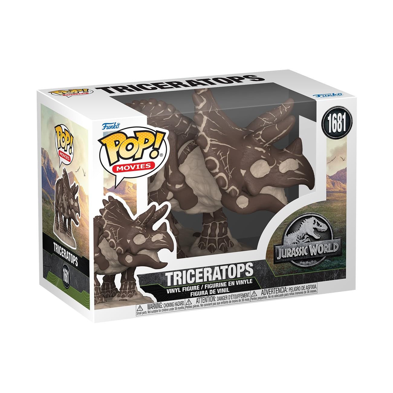 Funko Pop Jurassic Park Triceratops fossil front view for display-ready collection.