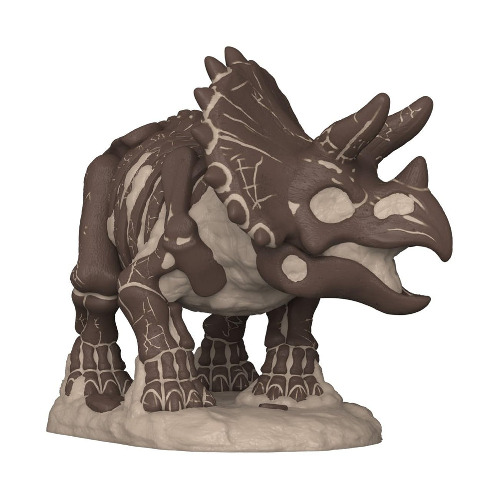 Funko Pop Jurassic Park Triceratops fossil side view highlights compact display.
