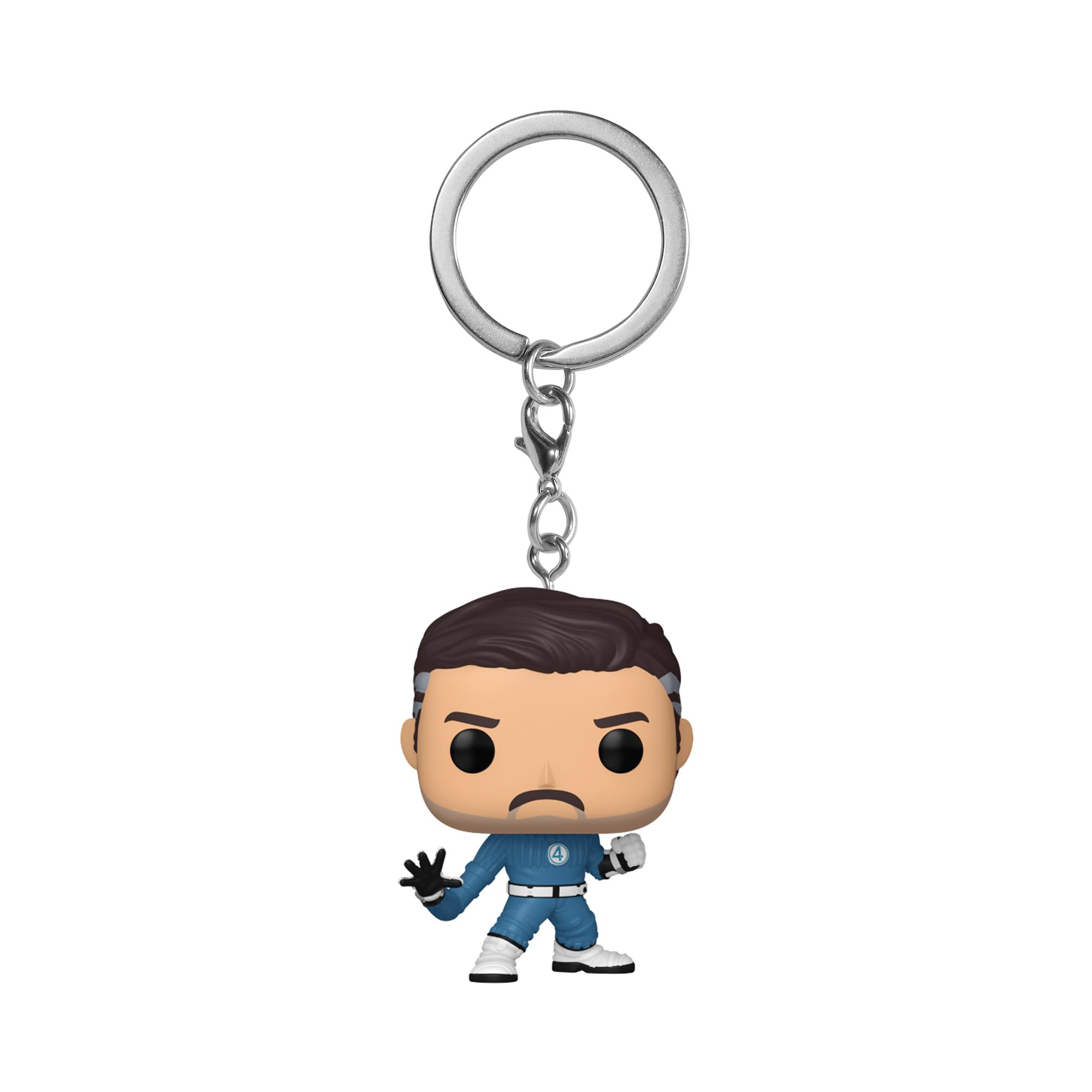 Funko Pop! Mister Fantastic keychain front view highlights vibrant color for everyday display.