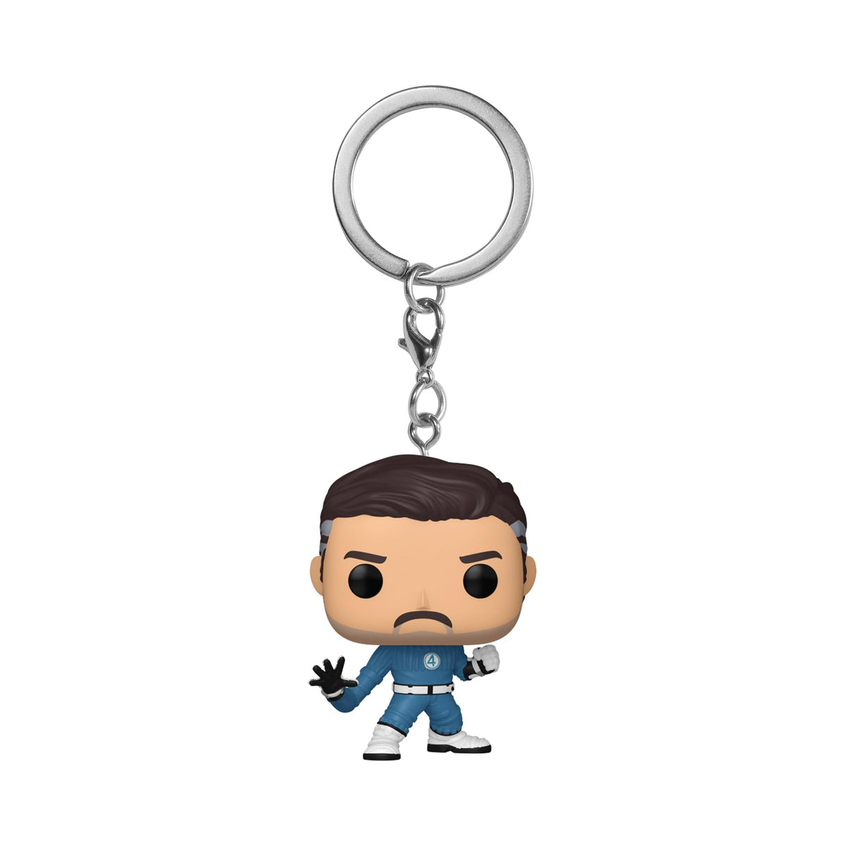 Funko Pop! Mister Fantastic keychain front view highlights vibrant color for everyday display.