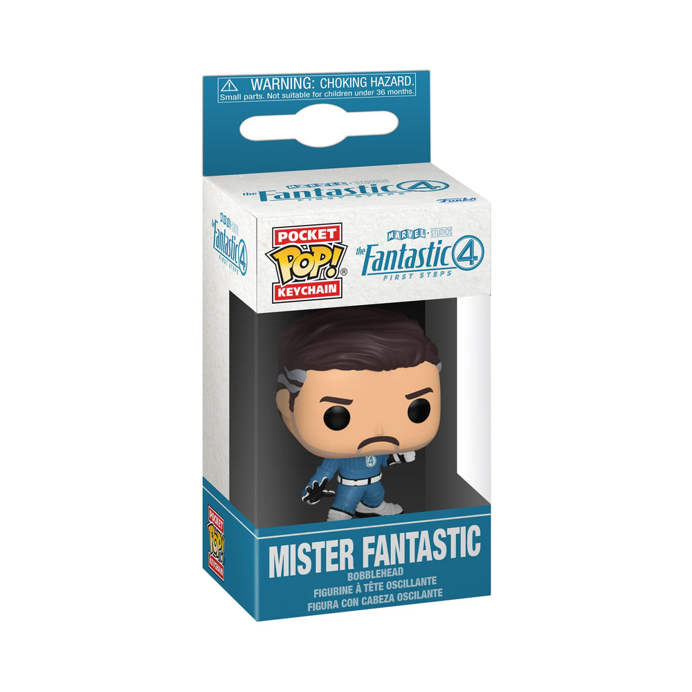 Funko Pop! Mister Fantastic keychain side profile shows sleek silhouette for portable Marvel collection.
