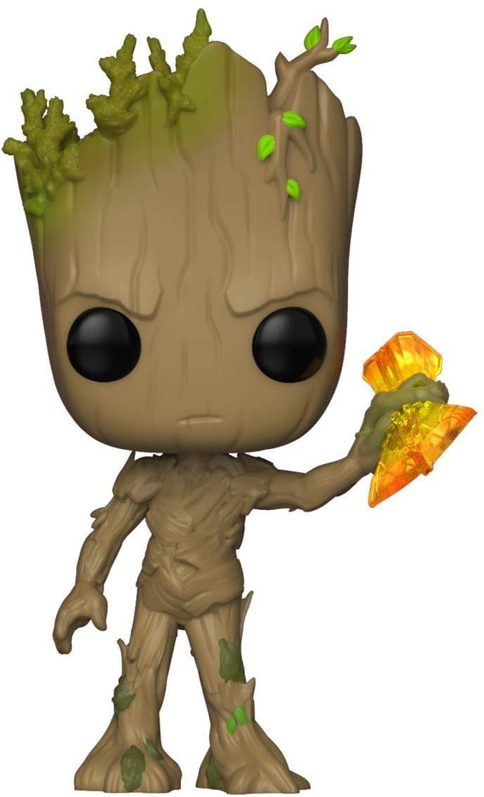 Close-up of Funko POP! Groot with Stormbreaker highlighting vibrant colors and finish.