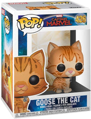 Funko Pop! Marvel Goose the Cat pose shot on a shelf display.