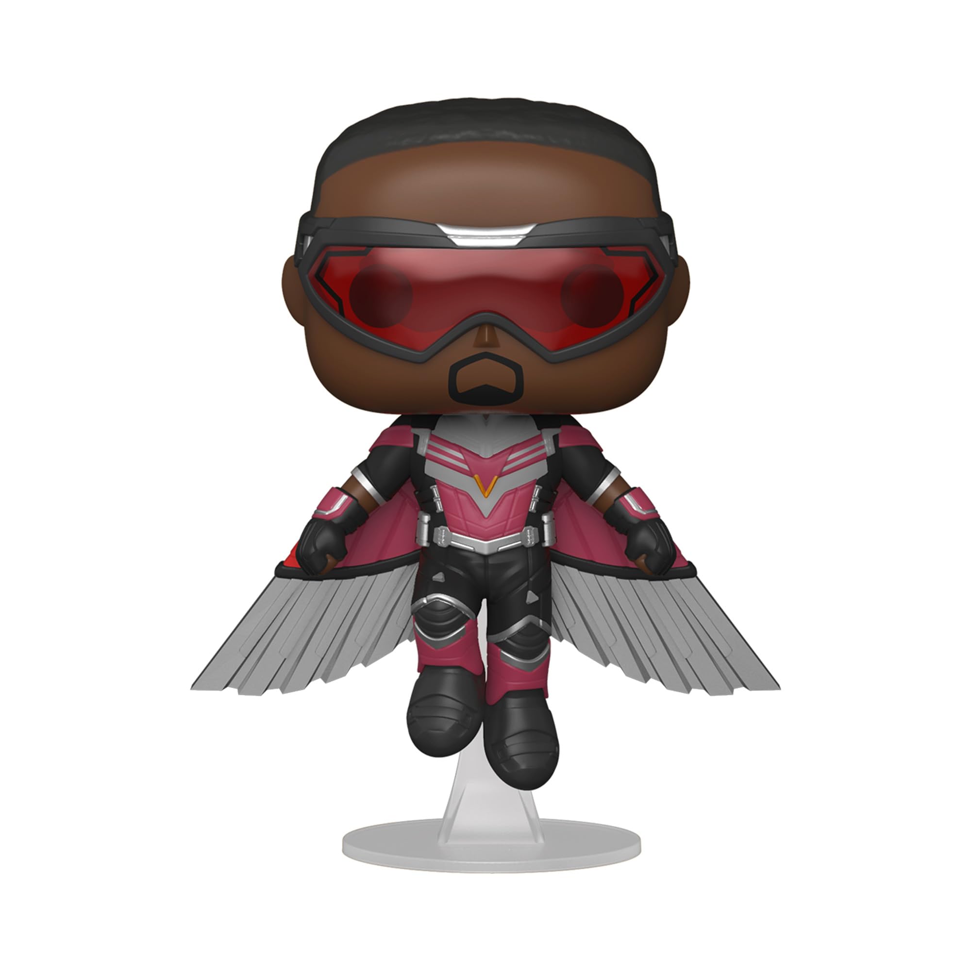 Funko Pop Marvel Falcon wings extended pose enhances shelf presentation.