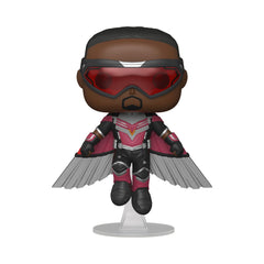 Funko Pop Marvel Falcon wings extended pose enhances shelf presentation.