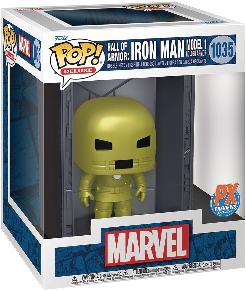 Funko Pop! Marvel Iron Man Hall of Armor Model 1 front view for desk display and collection