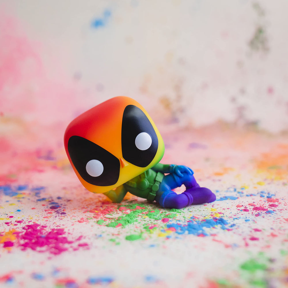Funko Pride Deadpool rainbow vinyl adds collector value to desk or shelf.