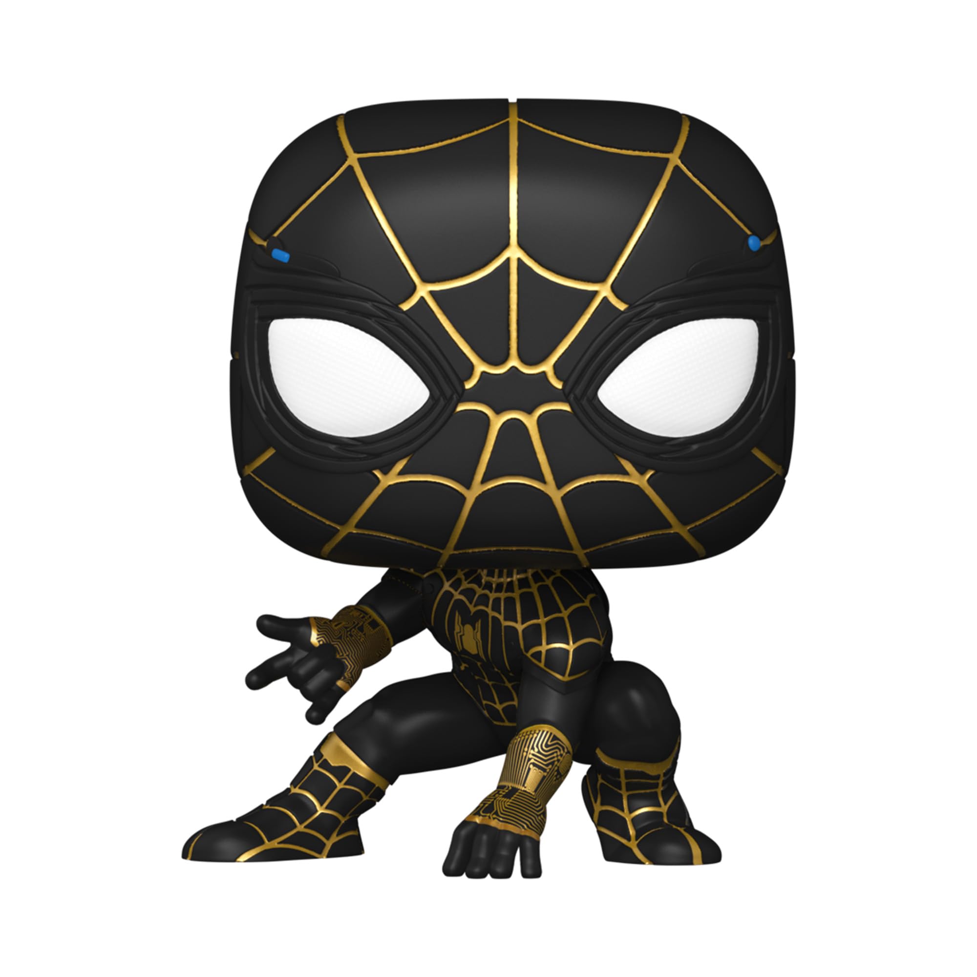 Funko Pop Spider-Man No Way Home black and gold suit side view ideal for shelf