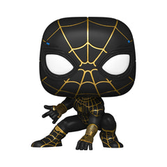 Funko Pop Spider-Man No Way Home black and gold suit side view ideal for shelf