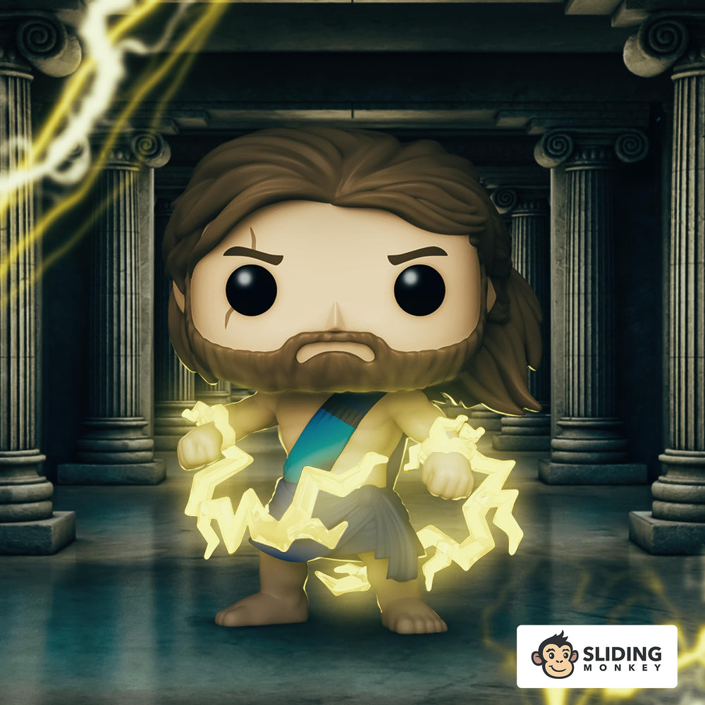 Funko Pop! Marvel Thor Love & Thunder Thor in Toga closeup, highlights multicolor detailing.
