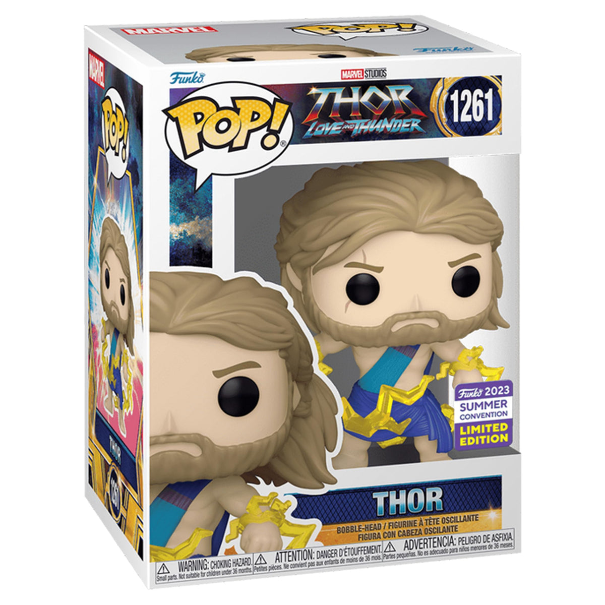 Funko Pop! Marvel Thor Love & Thunder Thor in Toga front view, ideal for display and collection.