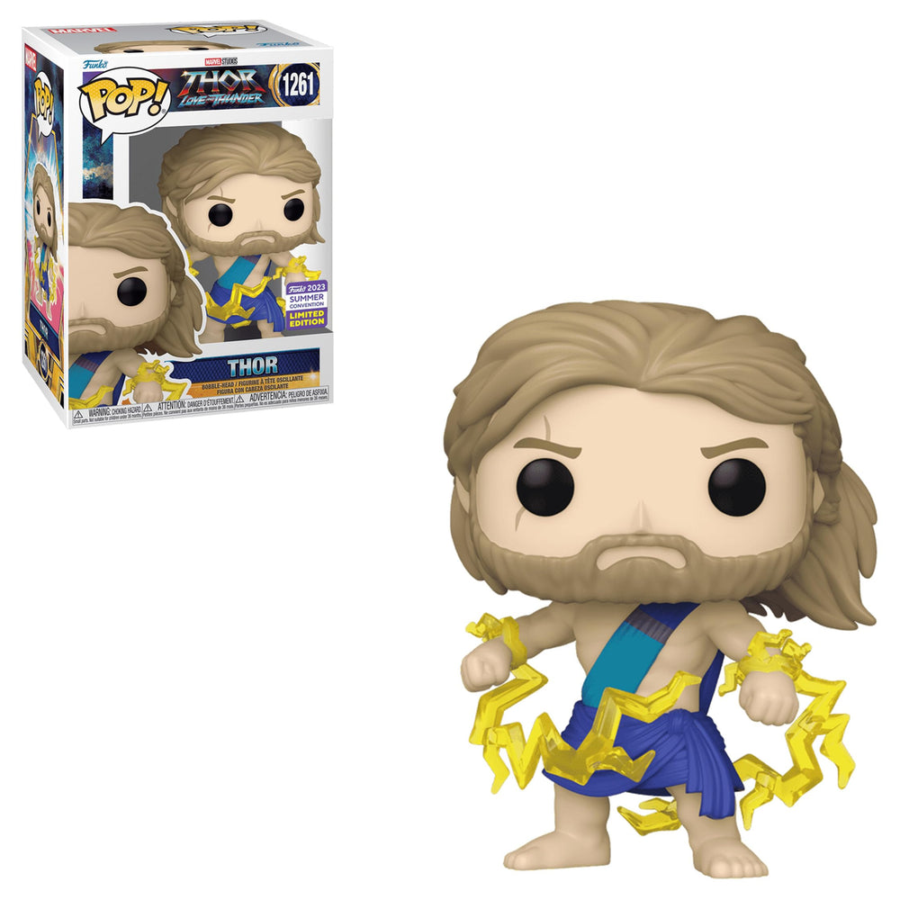 Funko Pop! Marvel Thor Love & Thunder Thor in Toga window box packaging, protects the display.