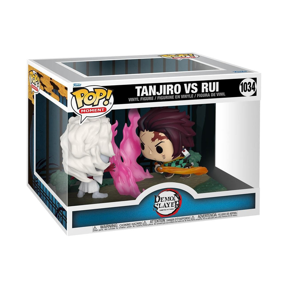 Funko Pop Moment Demon Slayer Tanjiro vs Rui figure in dynamic duo pose for display