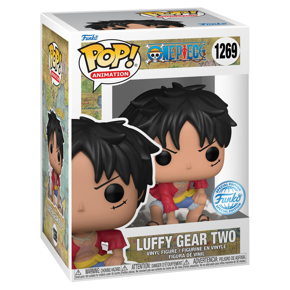 Funko Pop One Piece Luffy Gear Two figure in dynamic pose for shelf display.