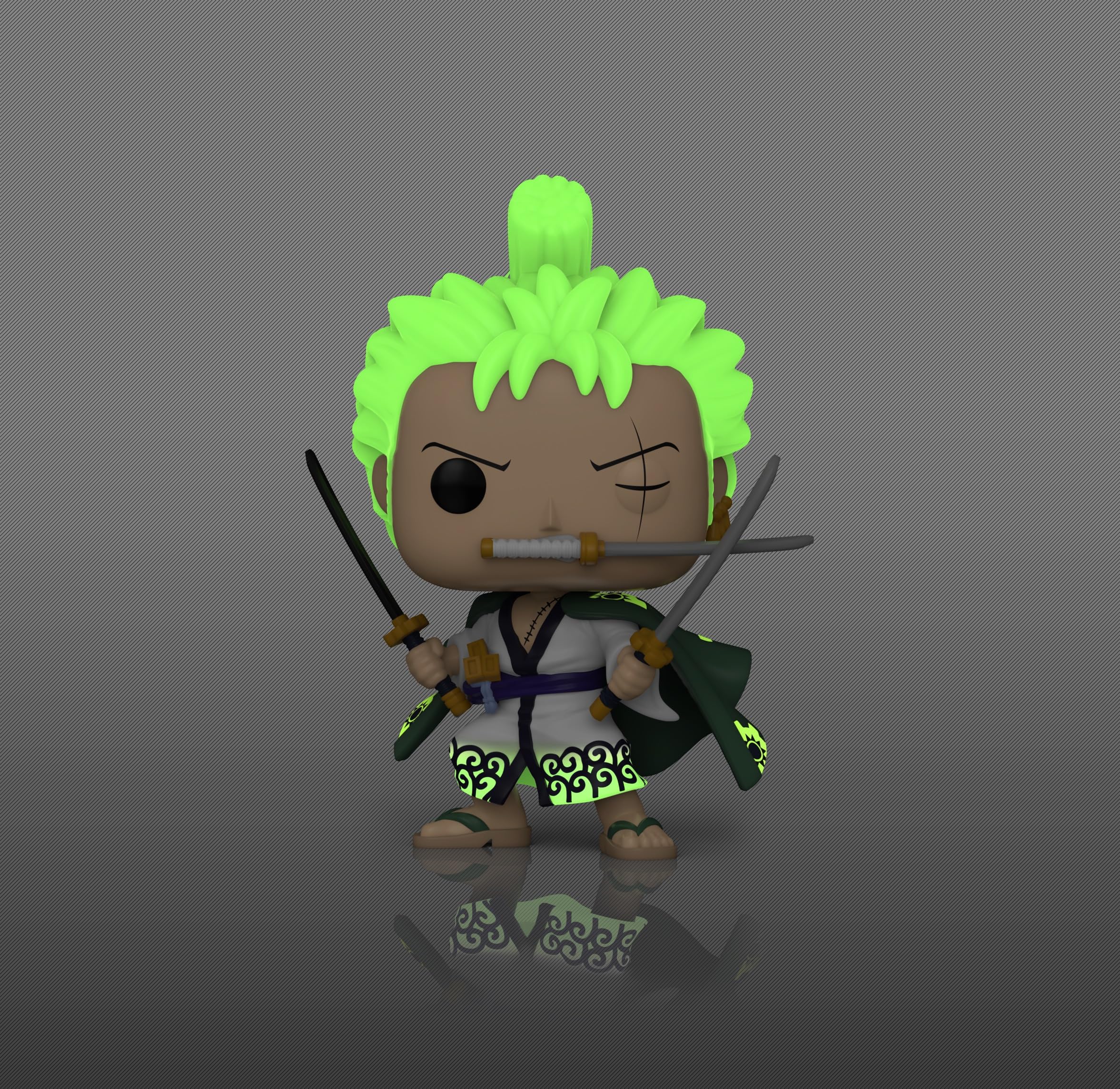 Funko POP! Roronoa Zoro detailed artwork enhances any desk or shelf setup