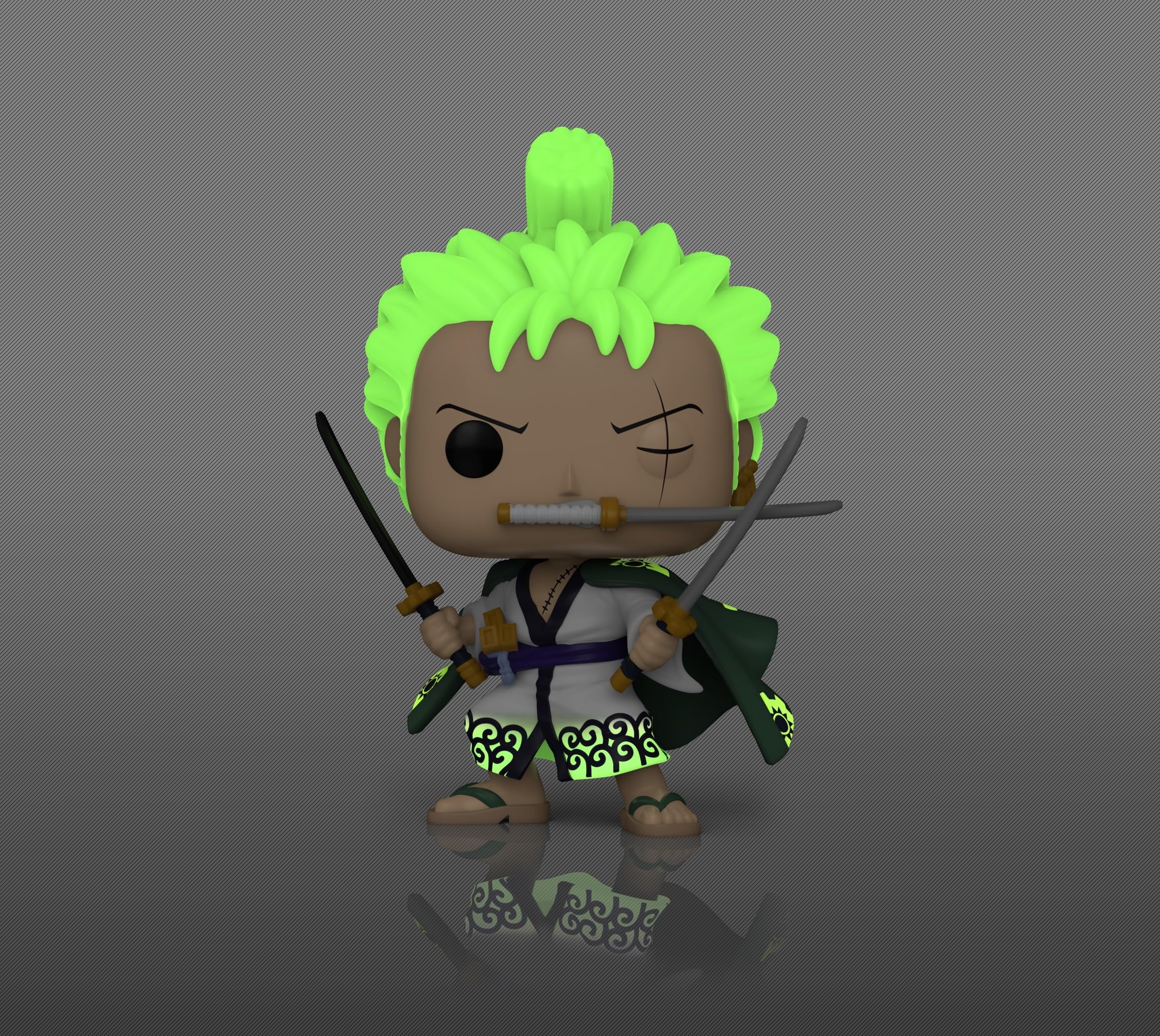 Funko POP! Roronoa Zoro exclusive window box preserves display while showcasing artwork