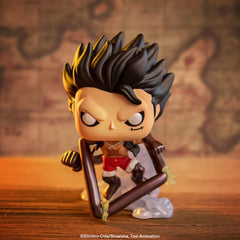 Funko Pop! One Piece Snake-Man Luffy back view showcases character from all angles on shelves.