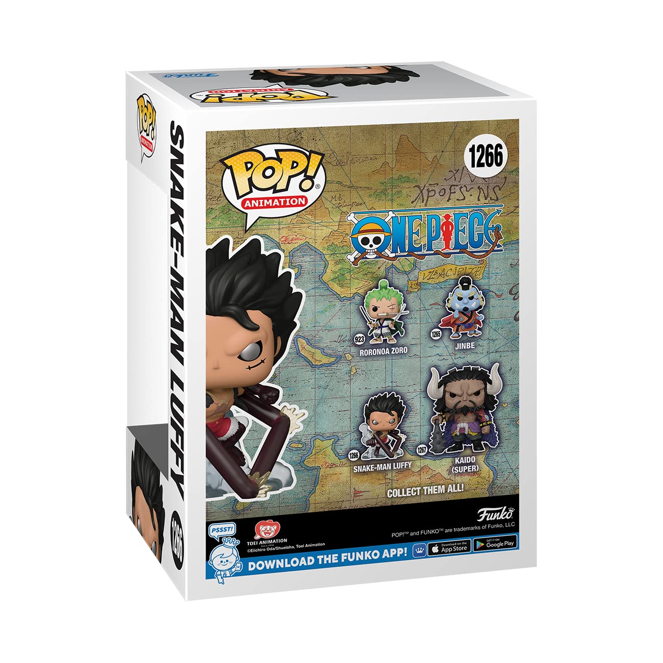 Funko Pop! One Piece Snake-Man Luffy display-ready figure for desks and shelves.