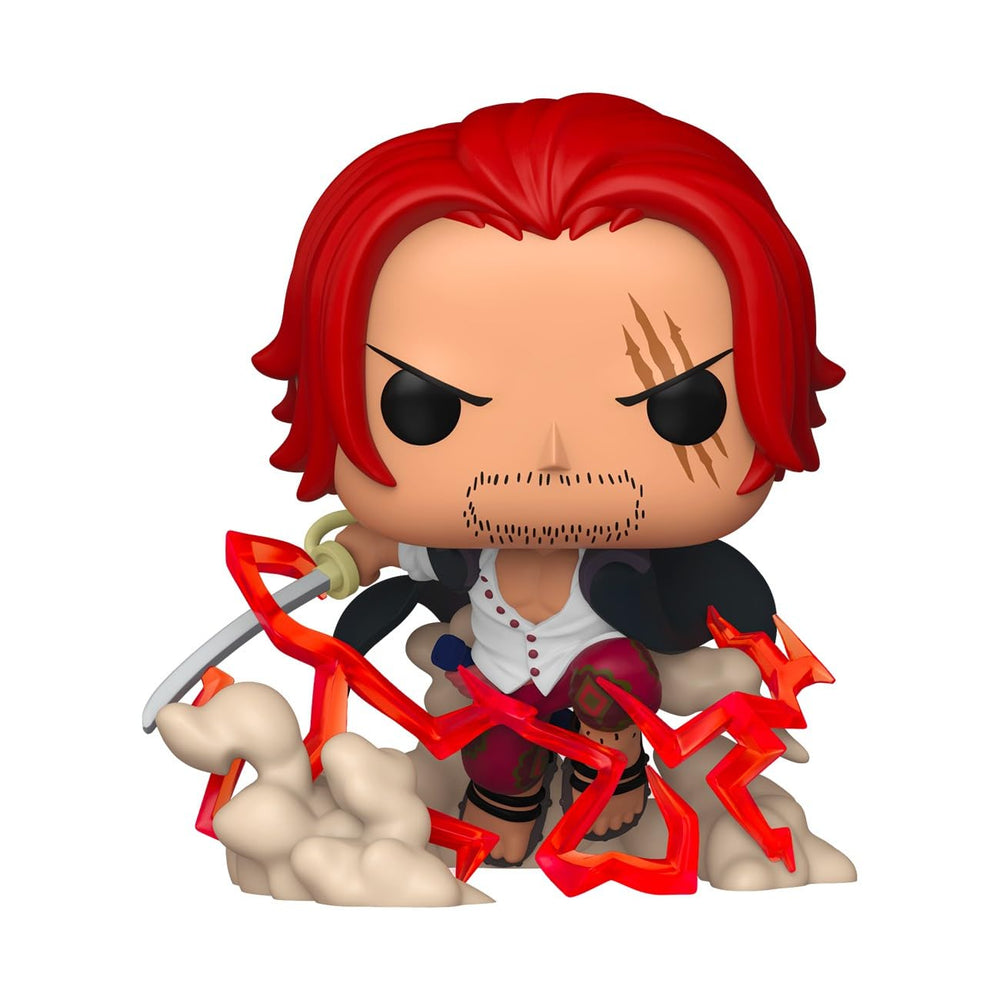 Funko Pop! Plus Shanks on desk, perfect display piece for One Piece fans.