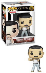 Funko POP Queen Freddie Mercury Radio Gaga 1985 figure ideal for shelf display.