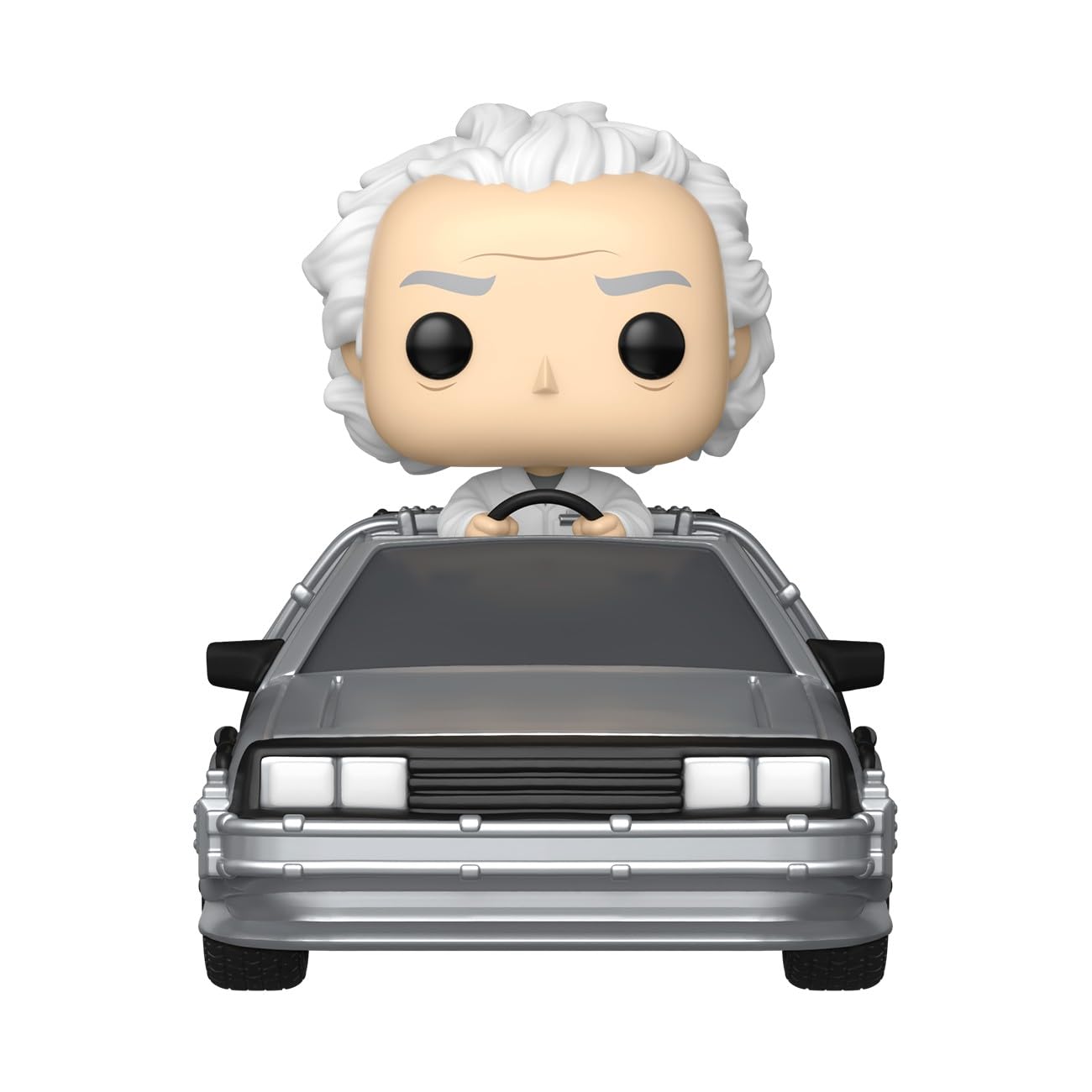 Funko Pop! Rides Deluxe Back to the Future Doc with Time Machine side view, ideal for shelf display.