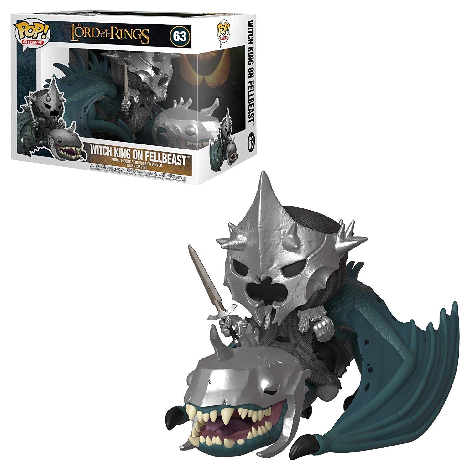 Funko Pop! Rides Witch King with Fellbeast figure for vibrant shelf display.
