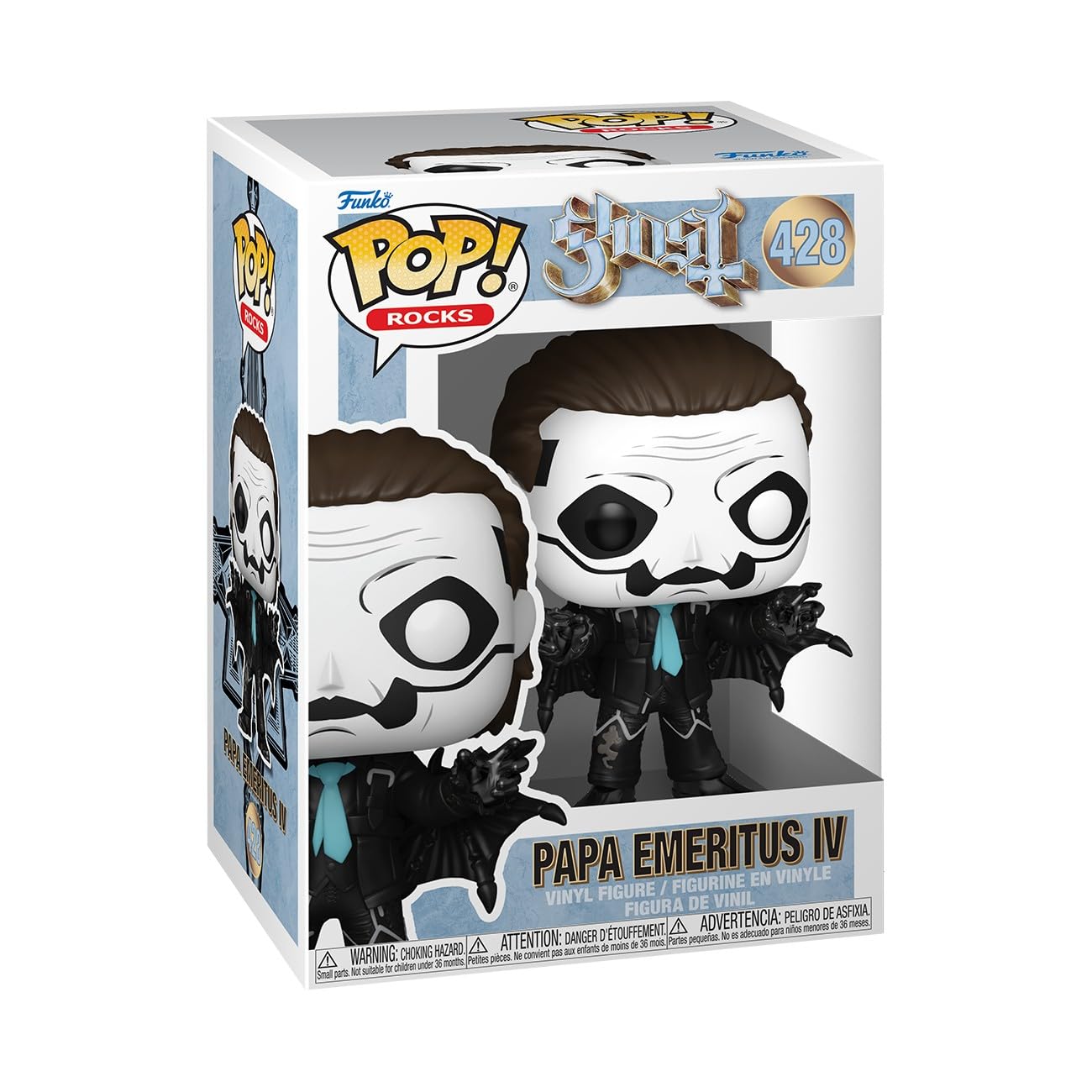 Funko Pop! Rocks Ghost Band Papa Emeritus IV in bat ensemble for display.