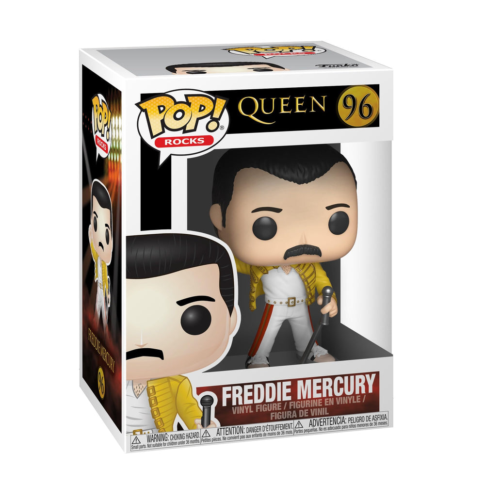 Funko Pop Rocks QueenFreddy Mercury Wembley 1986 front view for vibrant display.